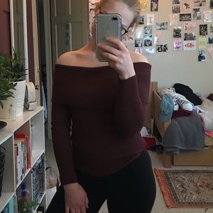 Maroon Long Sleeve Off The Shoulder Top